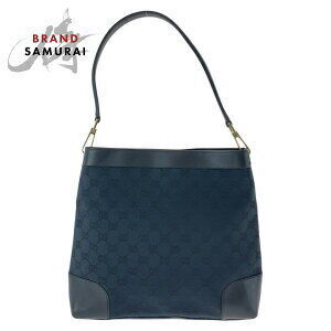 GUCCI black GG canvas leather shoulder bag